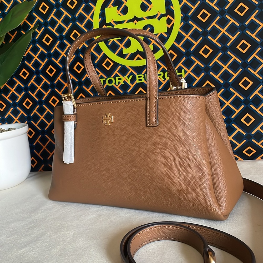 New, tory burch Emerson mini tote crossbody bag in brwon - Picture 3 of 13